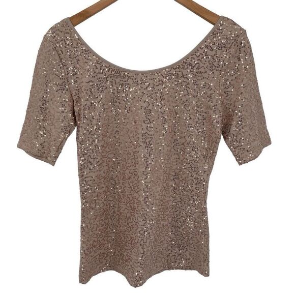 Banana Republic Sequin Top Scoop Neck Pink Fitted Sparkly Women Small NWT 883950 - Picture 2 of 6